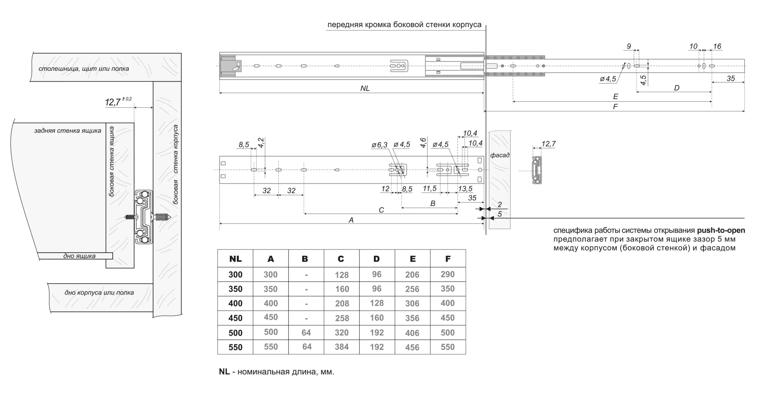 Шариковые направляющие PUSH DB4513Zn/300