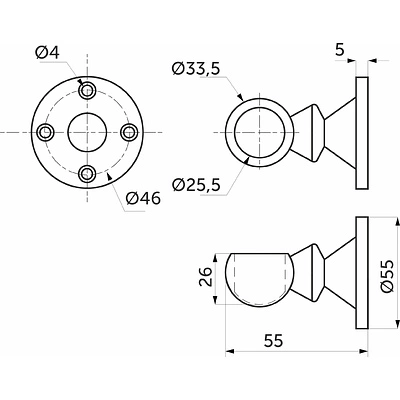 993 Держатель дистанционный концевой короткий трубы д.25 ТН-85-25 хром