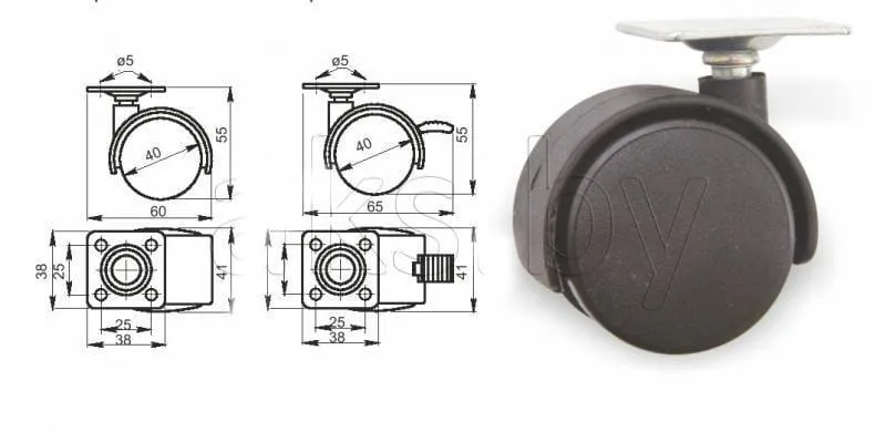Мебельное колесо d=40 мм, детали изображение мебельного колеса крупным планом —