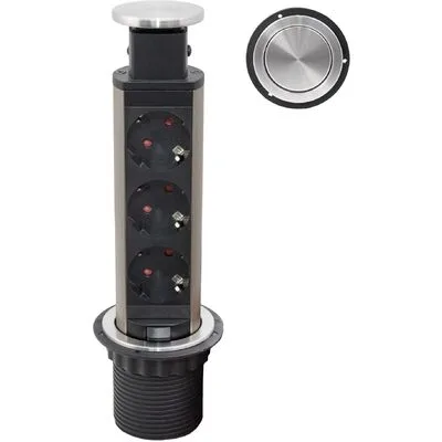 Выдвижной удлинитель VULCAN 3 розетки сталь шлифованная