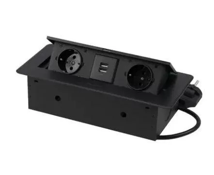 Выдвижной удлинитель NOVA USB+2 розетки, чёрный, AKS Выдвижной удлинитель NOVA USB+2 розетки, чёрный, AKS