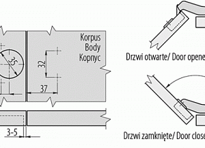 Петля накладная GTV +45 градусов с ответной планкой H-2 45мм без еврошурупа