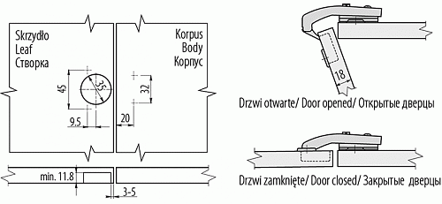 Петля накладная GTV +90 градусов для фальшпанелей с ответной планкой H-2 45мм без еврошурупа