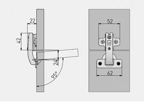 Петля накладная GTV +90 градусов для фальшпанелей с ответной планкой H-2 45мм без еврошурупа