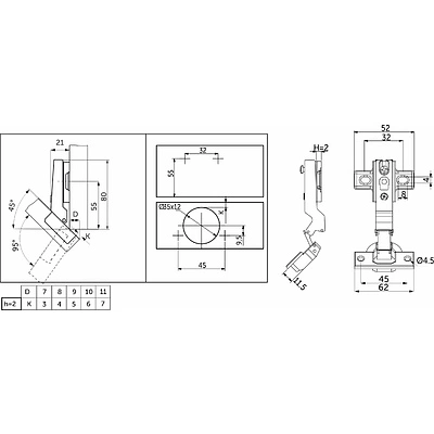 Петля угловая -45 градусов