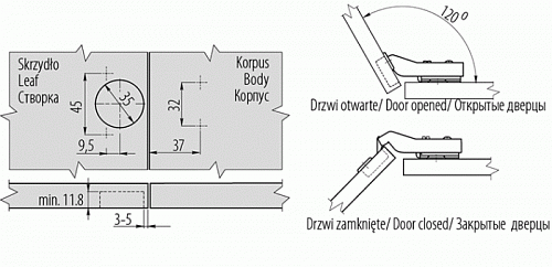 Петля GTV +30 градусов угловая с доводчиком с ответной планкой H-0 без еврошурупа CLIPON