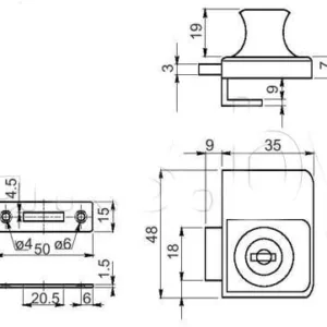 Замок 409 для двух стеклянных дверей