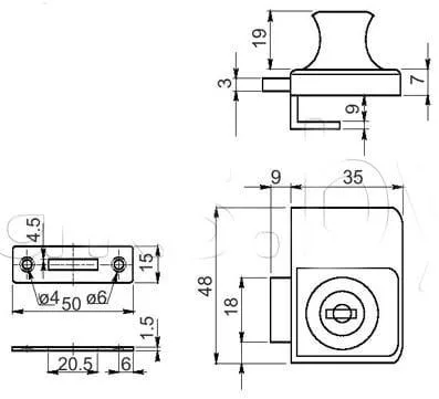 Замок 409 для двух стеклянных дверей