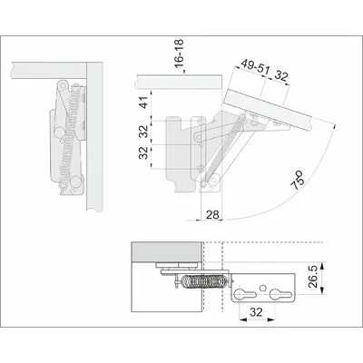 Подъемник механический ЮНИОР JUNIOR угол открывания 75 градусов