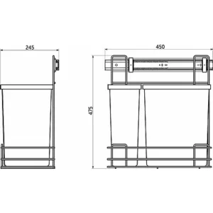 Ведро для мусора 15+7 литров бокового крепления с доводчиком