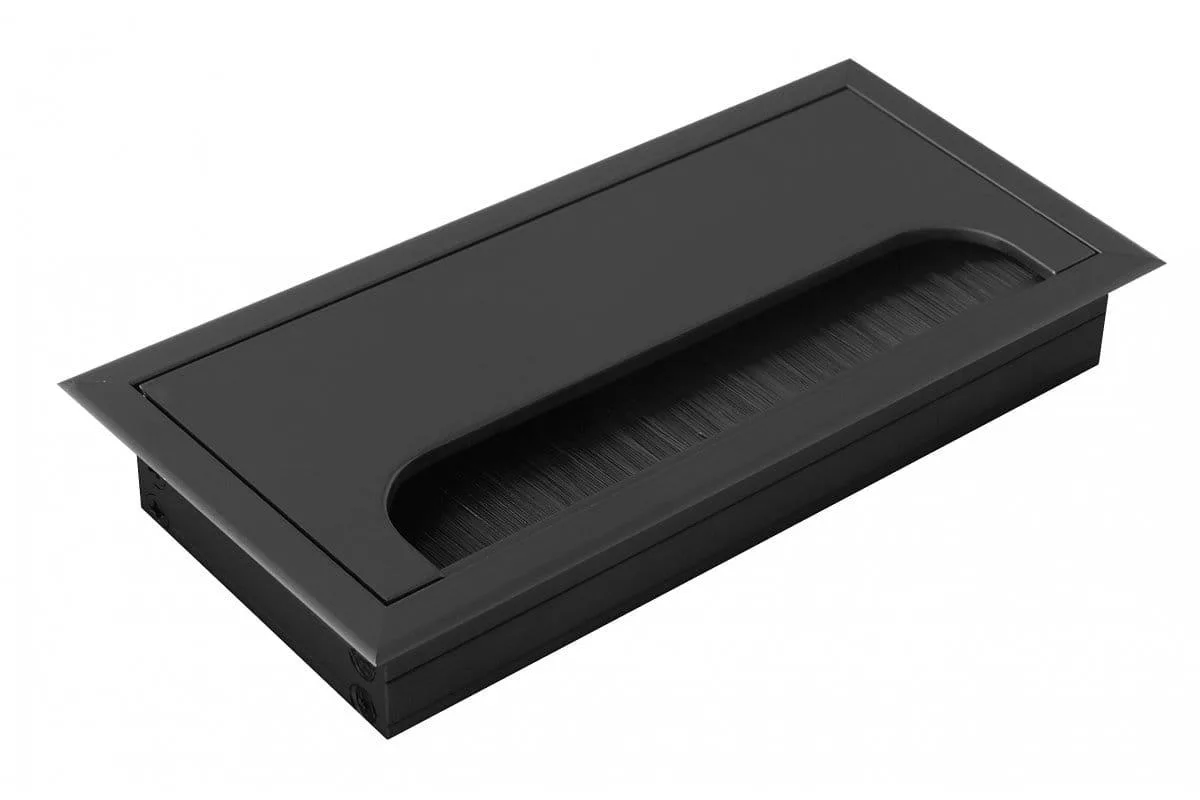 Пропуск для кабеля металл с ресничкой 80*160 GTV черный Изображение пропуска для кабеля metal with eyelash GTV black 80x160 mm|