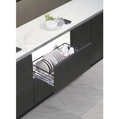 Сушка для посуды в нижнюю базу с доводчиком FLAT LINE нержавеющая сталь черный (800)