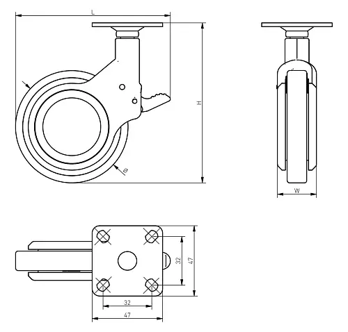 Колесо мебельное GIRA д. 60 мм серое + хром с тормозом Колесо мебельное GIRA д. 60 мм серое + хром с тормозом