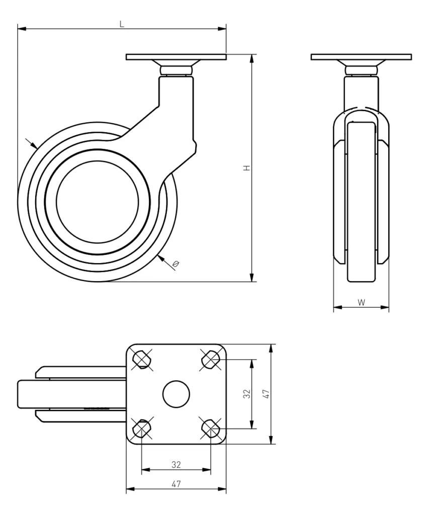Колесо мебельное GIRA д.60мм черное + хром без тормоза