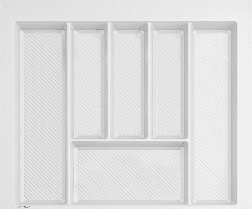Секционное разделение лотка для удобного хранения столовых приборов. изображение лотка с разделением на секции