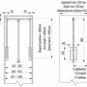 Пантограф масляный GTV 83/115 в модуль 875-1200 мм (серебро/черный)