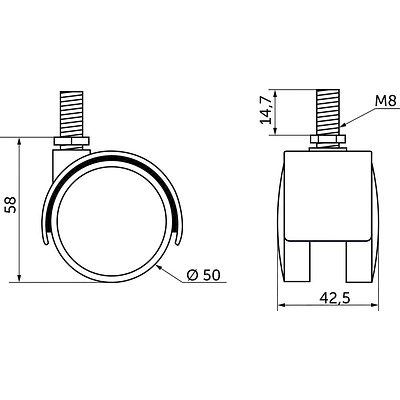 Мебельное колесо д.50 с резьбой М8
