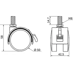 Мебельное колесо д.50 с резьбой М8 со стопом