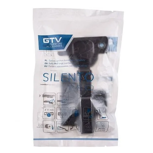 Петля GTV SILENTO PRO с доводчиком накладная c эксцентриковой регулировкой без еврошурупа c 3D регулировкой CLIPON ЧЕРНАЯ