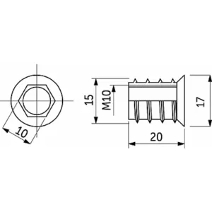 Гайка RAMPA с шестигранным углублением с резьбой М10*15*20