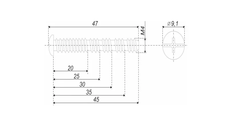 Винт мебельный M4*45