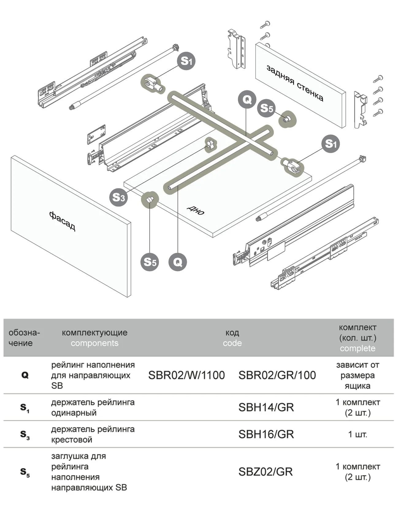 Рейлинг наполнения SBR02/W/1100