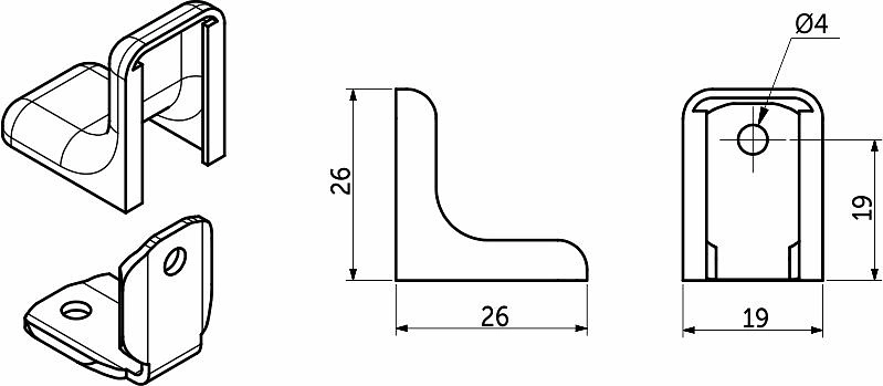 Уголок с металлической основой и пластиковой крышкой, вид сбоку.... Изображение другого ракурса уголка
