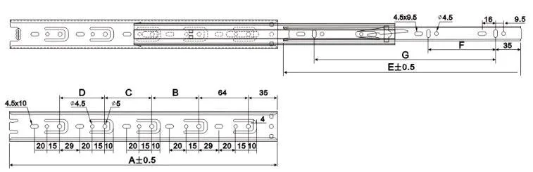 Направляющая шариковая полного выдвижения GTV H-45 Направляющая шариковая полного выдвижения GTV H-45