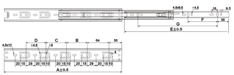Направляющая шариковая полного выдвижения GTV GX2 H-45 (250)