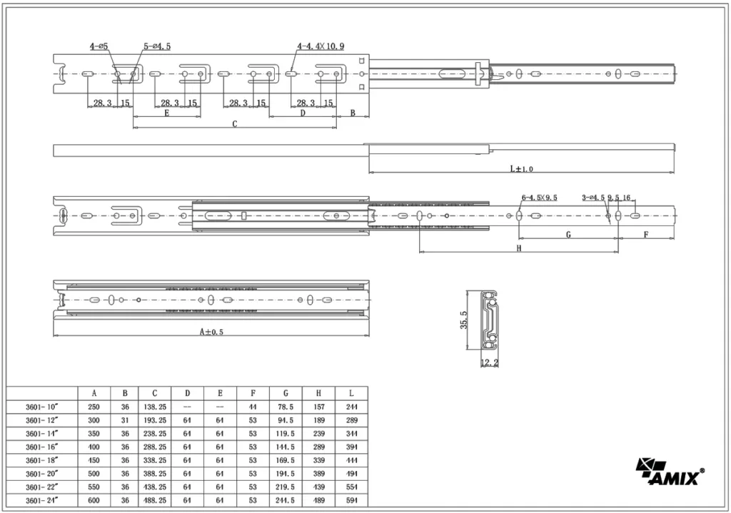 Направляющая шариковая с доводчиком 40кг GTV Versalite PLUS + H-45 (250)