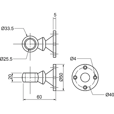 Держатель дистанционный проходной короткий трубы д. 25 чёрный TRIS Ещё одно изображение чёрного дистанционного проходного держателя трубы диаметром 25 мм от TRIS