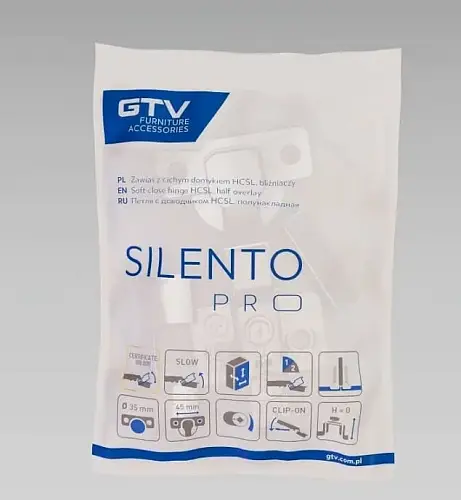 Петля SILENTO PRO с доводчиком полунакладная c эксцентриковой регулировкой без еврошурупа с 3D регулировкой CLIPON