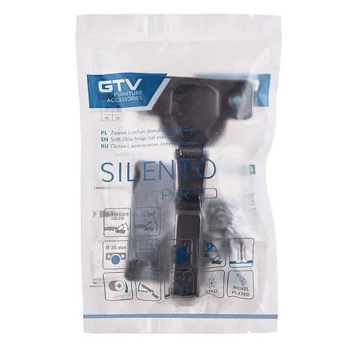 Петля GTV SILENTO PRO с доводчиком полунакладная c эксцентриковой регулировкой без еврошурупа c 3D регулировкой CLIPON ЧЕРНАЯ