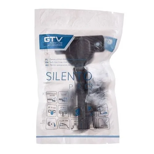 Петля GTV SILENTO PRO с доводчиком внутренняя c эксцентриковой регулировкой без еврошурупа c 3D регулировкой CLIPON ЧЕРНАЯ