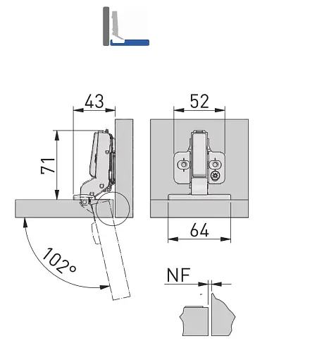 Петля GTV SILENTO PRO внутренняя без пружины без еврошурупа с 3D регулировкой CLIPON
