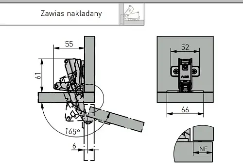 Петля накладная GTV +165 градусов БЕЗ пружины с ответной планкой H-2 45 мм с еврошурупом