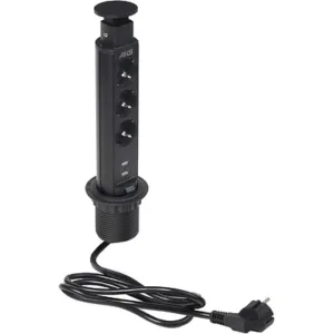 Выдвижной удлинитель VULCAN 3 розетки + 2 USB черный