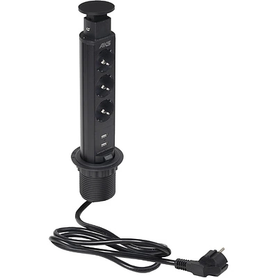 Выдвижной удлинитель VULCAN 3 розетки + 2 USB черный