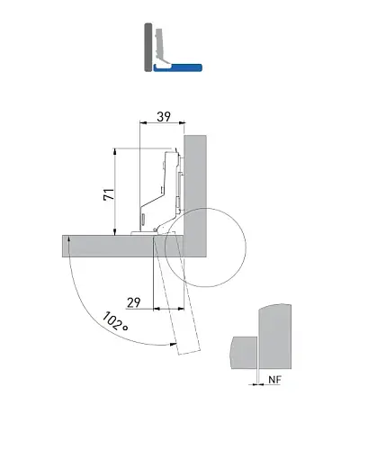 Петля GTV SOLID PLUS внутренняя с доводчиком с эксцентриковой регулировкой плеча и ответной планки с еврошурупом