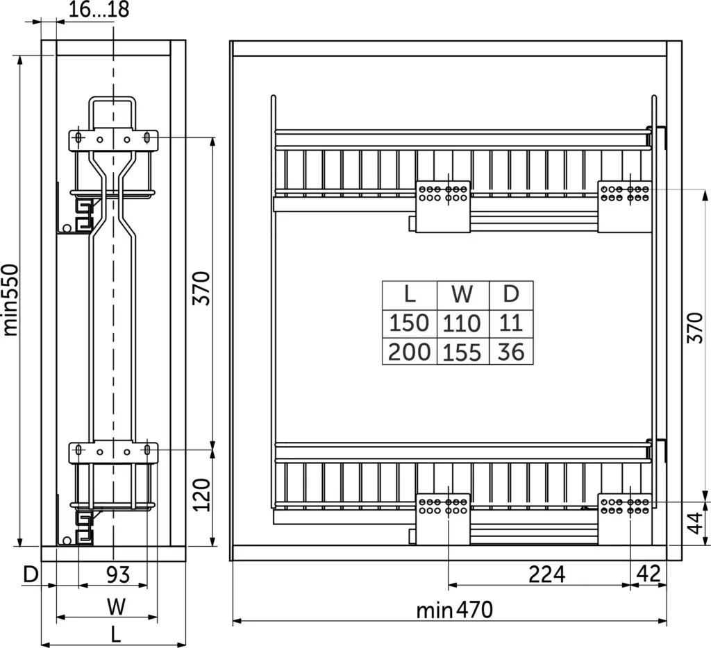 Выдвижная корзина-карго 200 NORWIG боковое крепление с доводчиком хром (Правое)