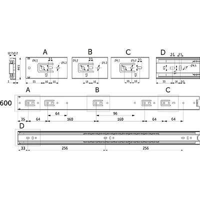 Направляющая шариковая полного выдвижения PRIME by AKS H-45 (200)