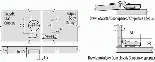 Петля GTV mini мини внутренняя с доводчиком с ответной планкой H-0 и еврошурупом CLIPON