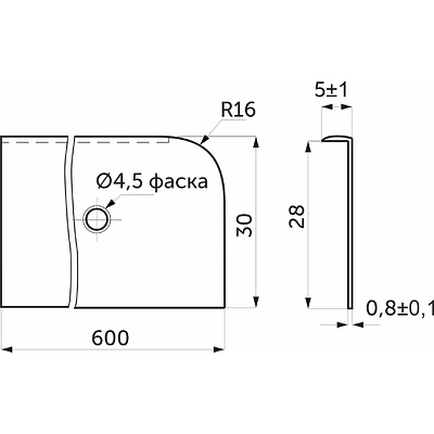Планка к столешнице 28 боковая R16 алюминий