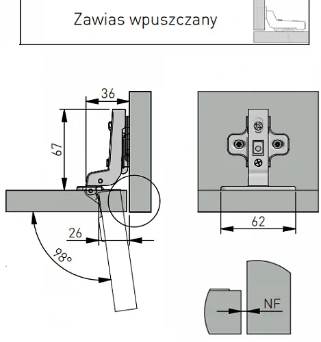 Петля внутренняя GTV БЕЗ пружины с ответной планкой H-0 45мм без еврошурупа CLIPON