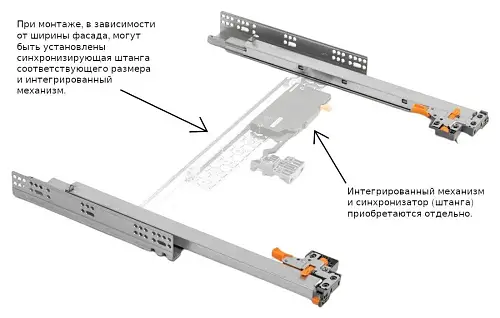 Направляющие скрытого монтажа GTV MODERN SLIDE SOFT MOVE с 3D регулировкой полного выдвижения c доводчиком + выталкиватель (450)