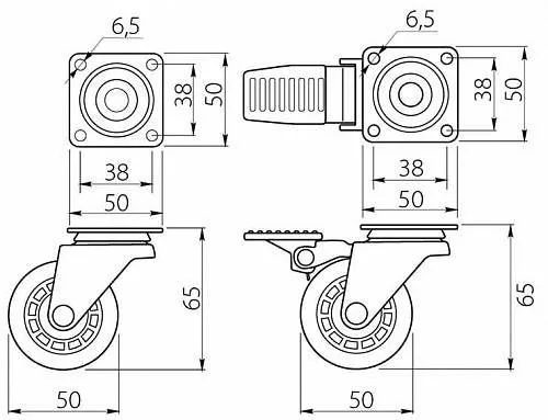 Мебельное колесо полиуретановое д. 50 GTV Мебельное колесо полиуретановое д. 50 GTV