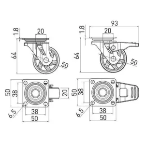 Мебельное колесо полиуретановое д.50 GTV