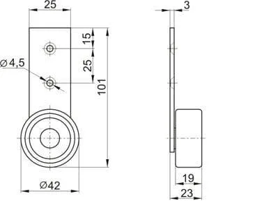 Колесо-ролик на узкой пластине в другом ракурсе изображение колеса-ролика в другом ракурсе|