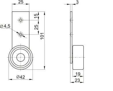 Колесо ролик на узкой пластине