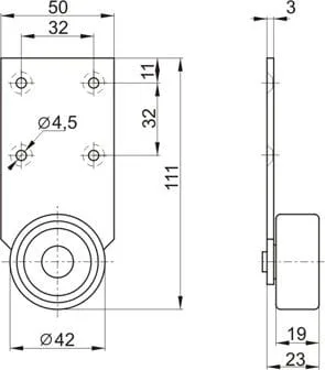 Колесо ролик на широкой пластине